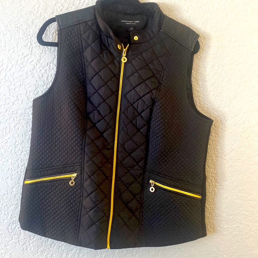 Marc New York Black Winter Vest with Gold Zippers, Large